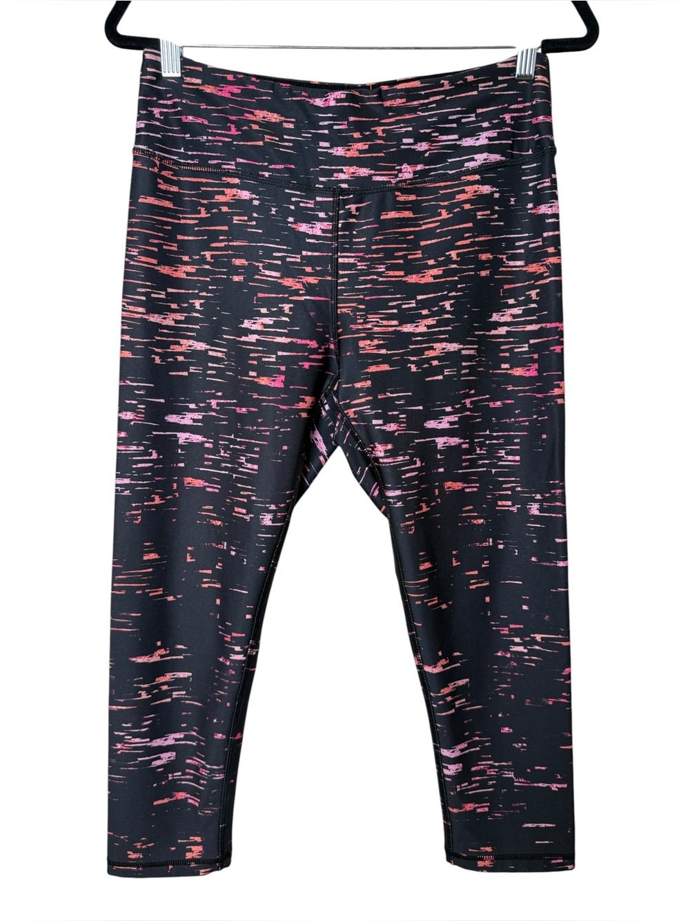 RBX Large Black Capri Leggings with Pink and Coral Print